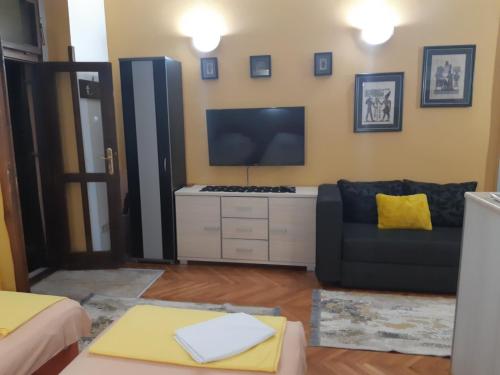 sala de estar con sofá y TV de pantalla plana en Apartments Sandra en Kotor