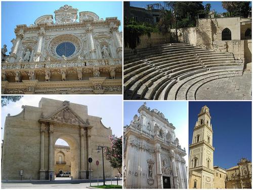 a collage of photos of a building and a clock tower at Salento Apartment in Lizzanello
