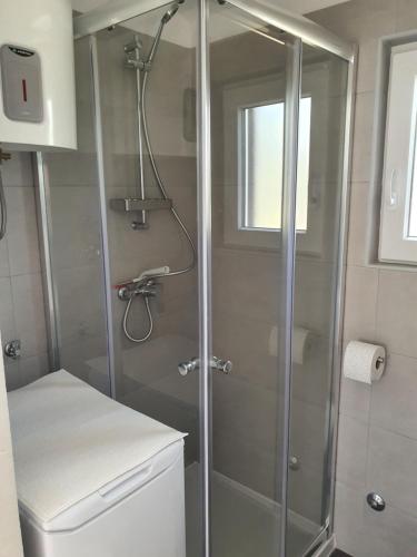 una doccia con porta in vetro in bagno di Studio Apartment Ceca*** a Fažana
