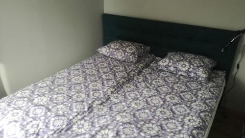 a bedroom with a bed with a green headboard at B10 Pan i Pani Żuraw nad Jeziorem in Ełk