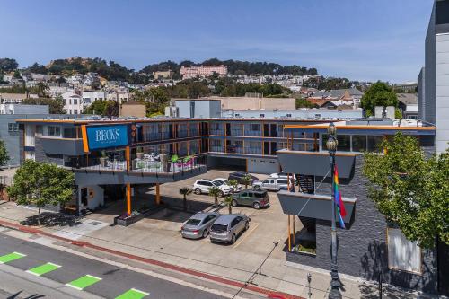 an aerial view of a building with a parking lot at Beck's Motor Lodge in San Francisco