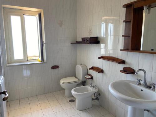 bagno bianco con servizi igienici e lavandino di Appartamento denilu a Cittadella del Capo