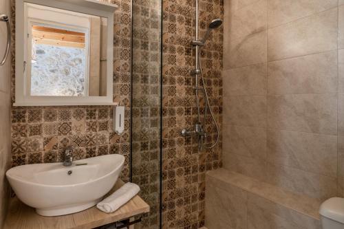 a bathroom with a sink and a shower at River View in Prasiaí