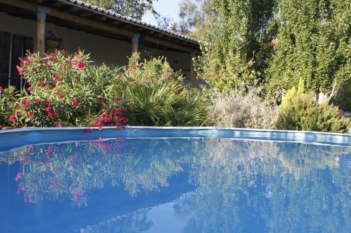 a swimming pool in a garden with flowers at Casas do Palheiro Velho in Castro Marim
