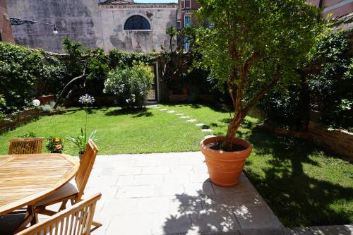 a potted tree in a pot next to a table at P 1779 in Venice