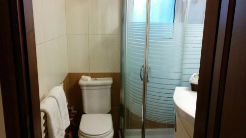 a bathroom with a toilet and a shower and a sink at Lovely 2-Bedroom Apartment At Greek Riviera in Vari