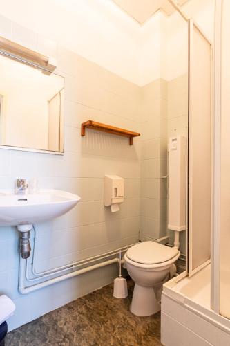 a bathroom with a toilet and a sink at Hôtel des Bains in Aix-les-Bains
