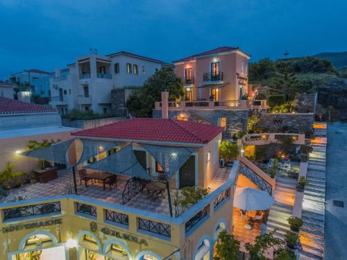an aerial view of a house at night at Kalimera Andros in Andros