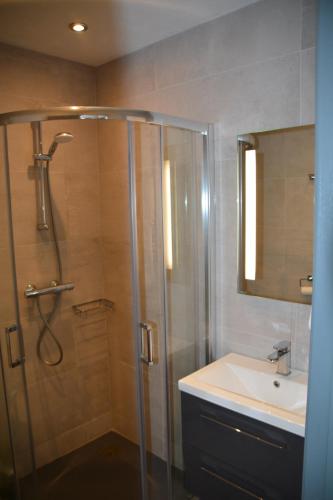 a bathroom with a shower and a sink at The Grove Lodge Guesthouse in Killorglin