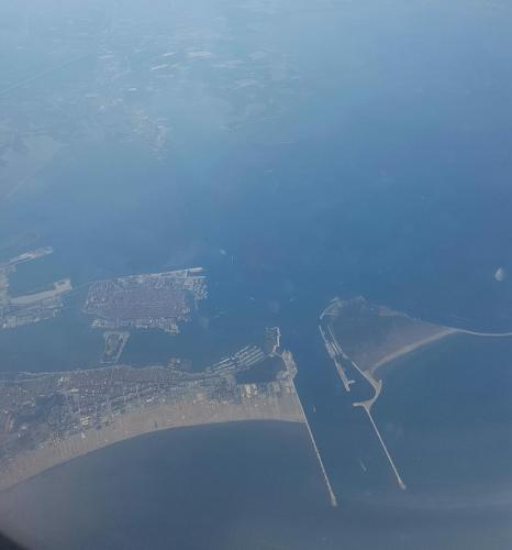 an aerial view of a city and a river at Hotel Clodia in Chioggia
