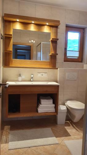 フューゲンにあるAPART-PANORAMAのバスルーム(洗面台、トイレ、鏡付)