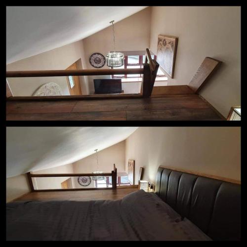 duas fotografias de um quarto com uma cama e um quarto com em Longland Guest House em Hereford