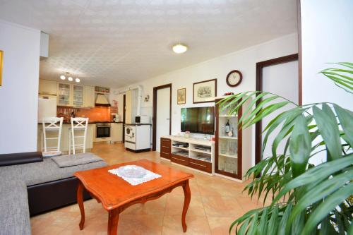 a living room with a couch and a table at Holiday Home, Villa Bozic in Čvrljevo