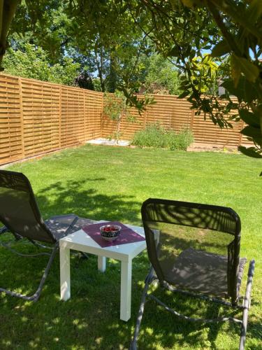 two chairs and a table in a yard at Le petit nid de chessy in Chessy