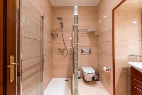a bathroom with a shower stall and a toilet at Conde Collection Gran Poder in Seville