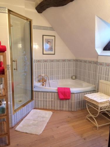 une salle de bain avec douche et baignoire dans l'établissement Les 3 Roses, à Anjouin
