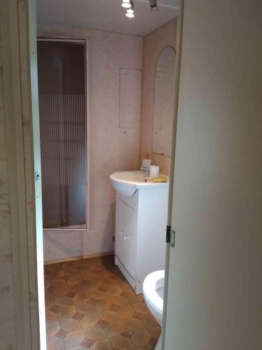 a bathroom with a sink and a toilet at Dar Kalu Małgosia in Kal