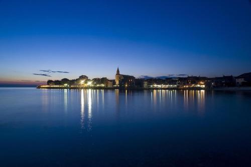 an island in the middle of a large body of water at night at Apartments Villa Nona in Umag