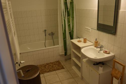 Bathroom sa Ferienwohnung am Bossower See