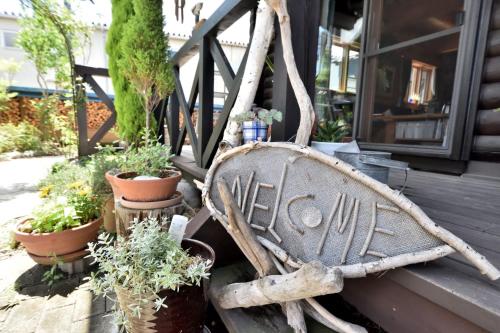 an old chair sitting next to some potted plants at Carrefour Guesthouse カルフール ゲストハウス in Yokamachi
