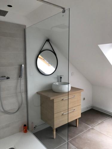 a bathroom with a sink and a mirror at Le Cocon Gambetta in Reims