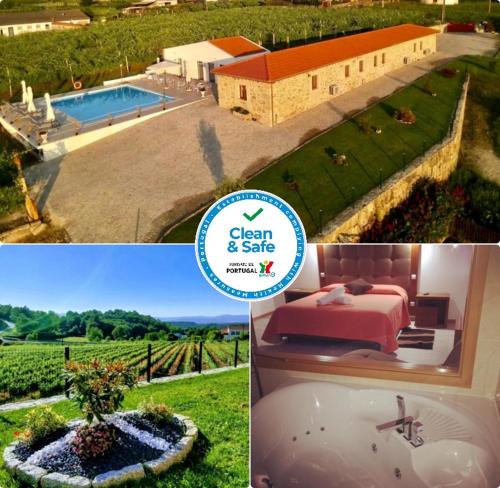 a collage of two pictures of a house and a residence at Quinta de Real in Valença