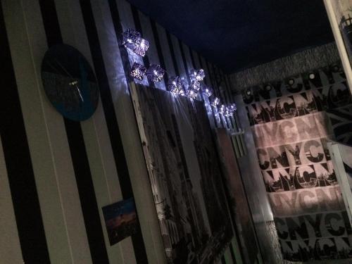 a room with a door with christmas lights on it at Avoriaz cocooning in Avoriaz
