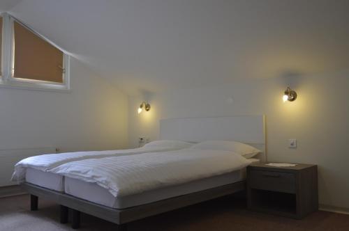 a bedroom with a bed and two lights on the wall at Albergo Svizzero in Biasca