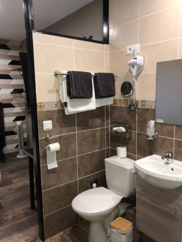 a bathroom with a toilet and a sink at Hôtel de Charme Le Provence in Salon-de-Provence