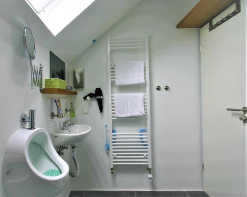 a bathroom with a sink and a urinal at Schacht34 in Oberhausen