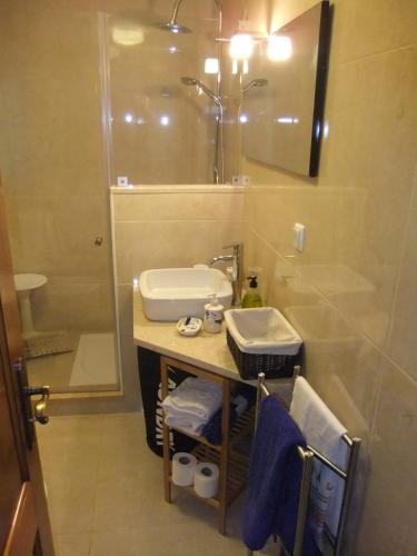 a bathroom with a sink and a shower at Casa Mateus - Colares, Parque Natural Sintra Cascais in Sintra