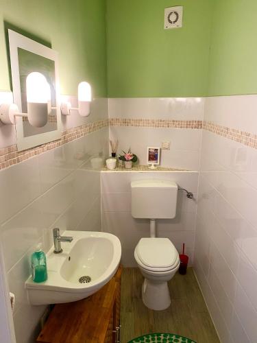 a bathroom with a white toilet and a sink at VILLA HanseART Lübeck - Privatzimmer in zentraler Lage in Lübeck