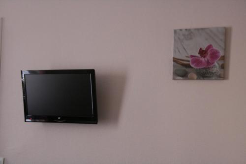 a flat screen tv hanging on a wall at Hôtel du Roussillon in Paris