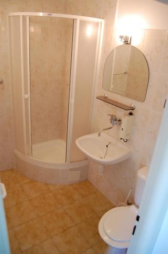 W łazience znajduje się prysznic, umywalka i toaleta. w obiekcie Chata Neografia w mieście Martin