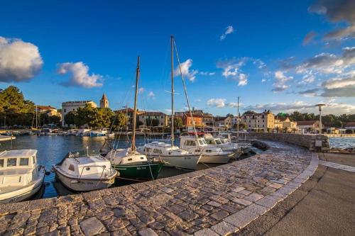 a group of boats are docked in a harbor at Villa Marija in Sveti Filip i Jakov