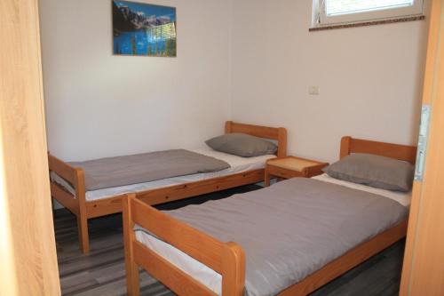 een kamer met twee bedden en een raam bij Apartment Frleta in Umag