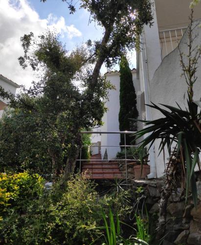 a garden in front of a house with plants at Can Blau in Roses