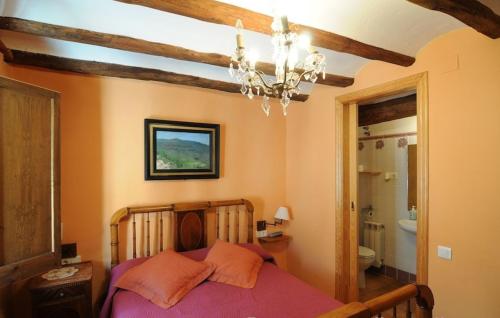 a bedroom with a bed and a chandelier at Casa Estivill in Cornudella