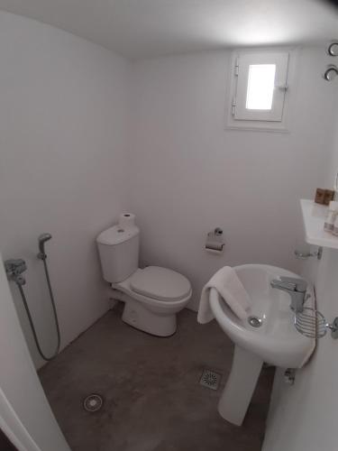 ein weißes Bad mit einem WC und einem Waschbecken in der Unterkunft Thea Serifos in Livadakia