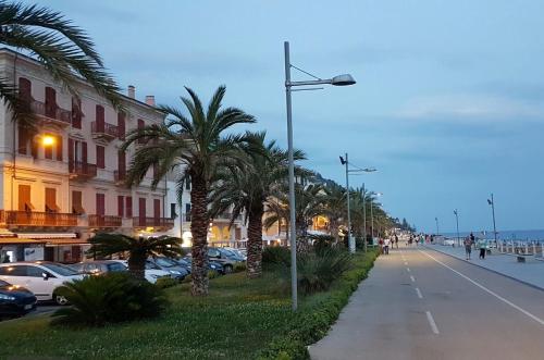 a street with palm trees on the side of a road at amazing sea cottage "Sleep To The Sound Of The Surf" casetta al mare in Ospedaletti