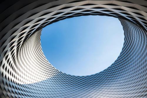 a view from the inside of a building with a blue at Essential by Dorint Basel City in Basel