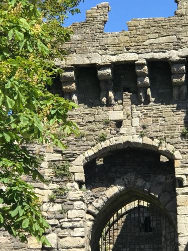 an archway in a stone building with a fence at Holiday Home Church Street in Beaumaris