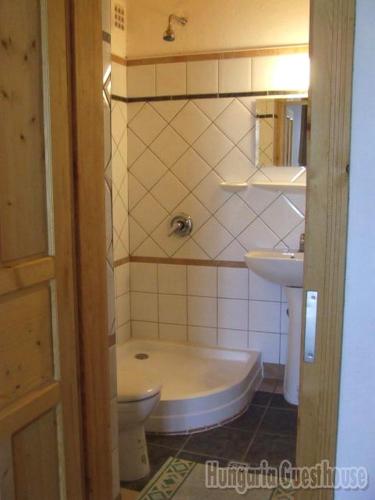 a bathroom with a toilet and a sink at Hungaria Guesthouse in Budapest