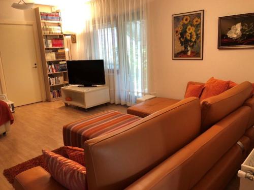 a living room with a couch and a flat screen tv at Villa Elita - Bela Crkva in Bela Crkva