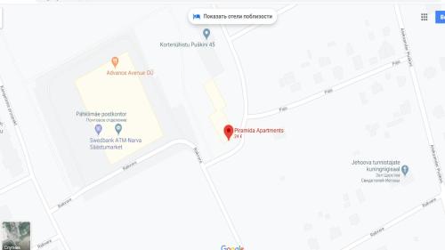 a map showing the location of the hotel at Piramida Apartments in Narva