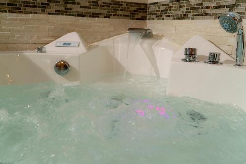 a bath tub filled with water next to a toilet at Barbarossa in Siena