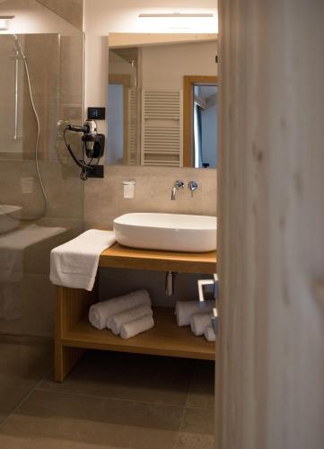 a bathroom with a sink and a mirror at Agritur Renetta in Tassullo