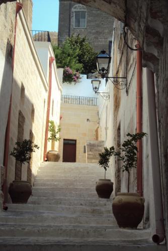 an alley with stairs and potted plants on it at Domusfrumenti in Oria