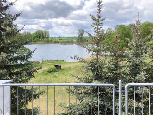 a view of a lake from a fence at Seehotel Luisenhof in Falkenhagen