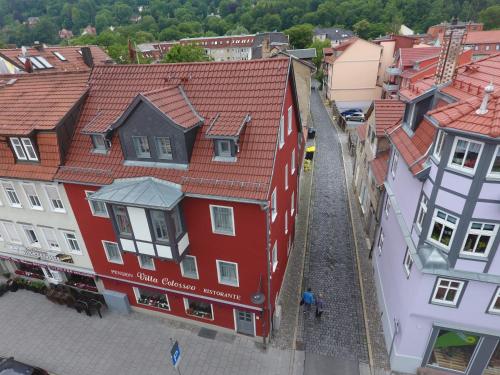 an overhead view of a city with buildings at Pension Villa Colosseo im Herzen von Meiningen in Meiningen
